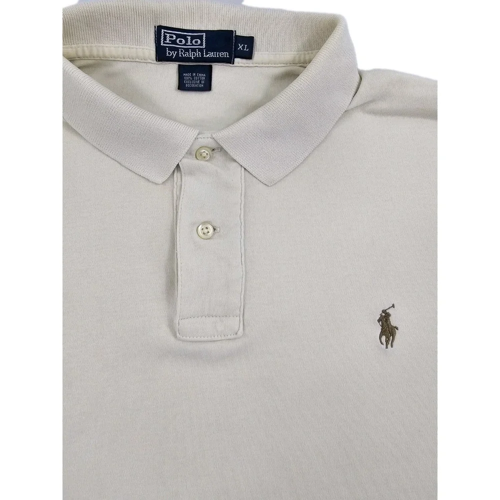 VTG Polo Ralph Lauren Mens XLarge Cream Short Sleeve Cotton Polo Shirt Pony Logo